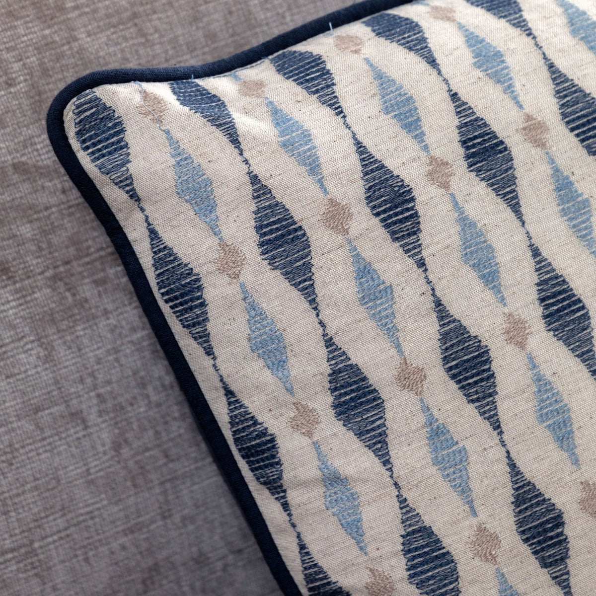 Sierra Ikat Embellished Cushion in Navy Blue