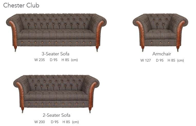 2 Seater Chester Club Sofa in Harris Tweed