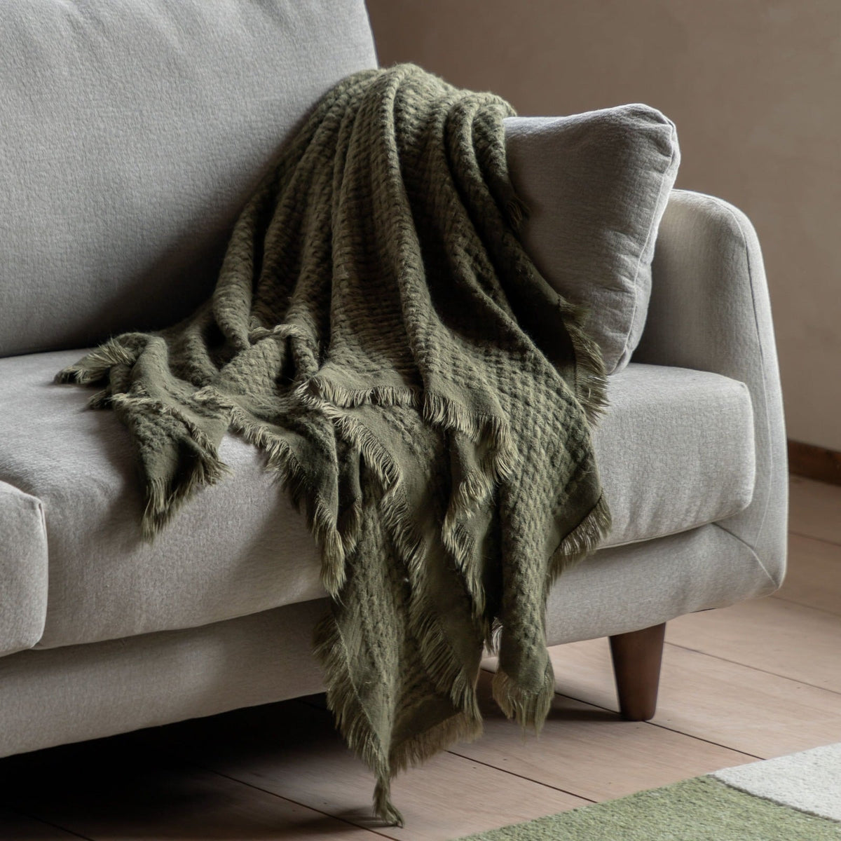 Soft Touch Waffle Throw in Olive