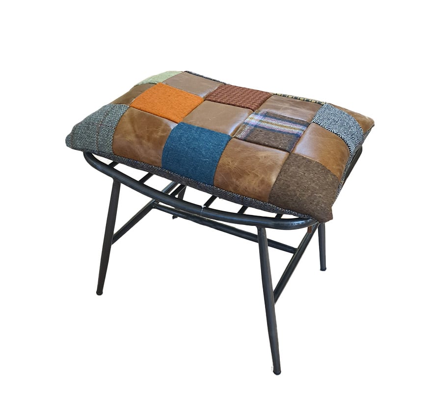 Ely Patchwork Leather & Fabric Stool