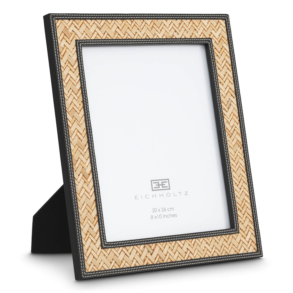 Taos Picture Frame in Black Leather and Neutral Rattan - Set of 2