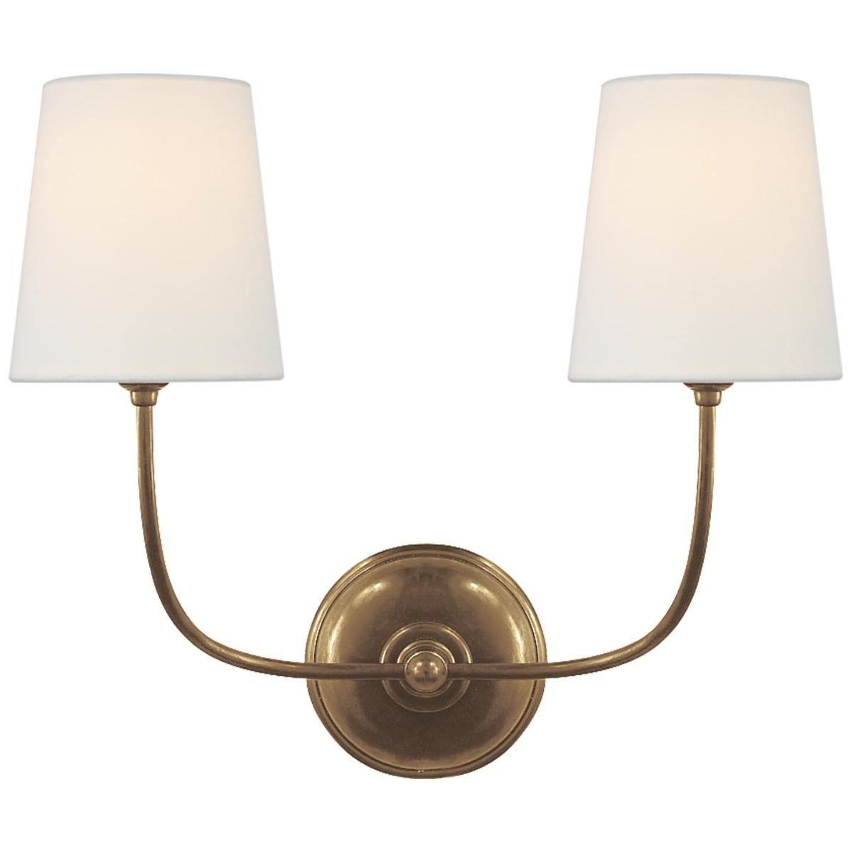 Vendome Double Wall Light in Hand-Rubbed Antique Brass with Linen Shades