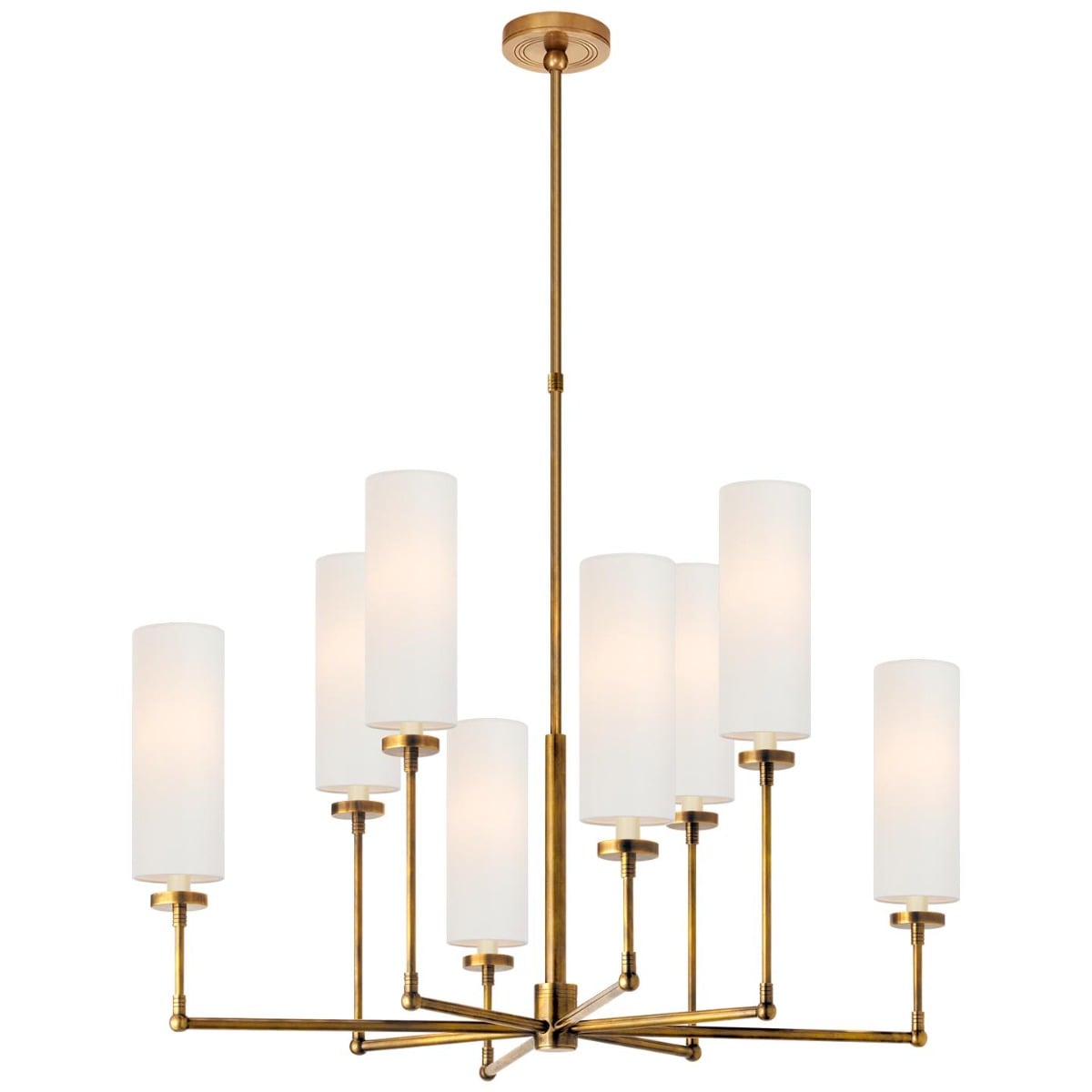 Ziyi Large Chandelier in Hand-Rubbed Antique Brass with Linen Shades