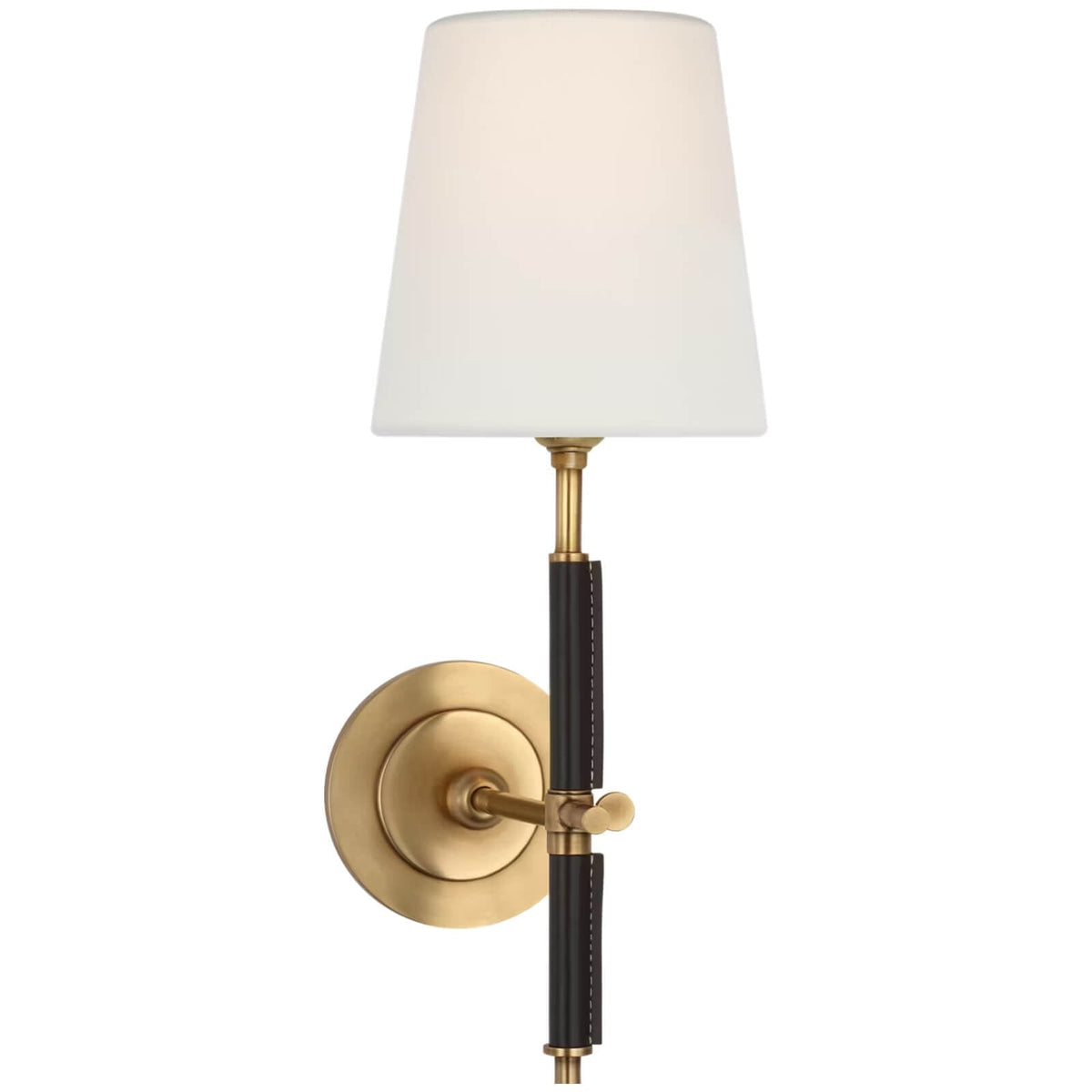 Bryant Wrapped Sconce in Hand-Rubbed Antique Brass and Chocolate Leather