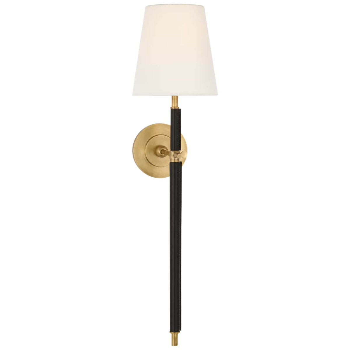 Bryant Large Wrapped Tail Sconce in Hand-Rubbed Antique Brass and Chocolate Leather