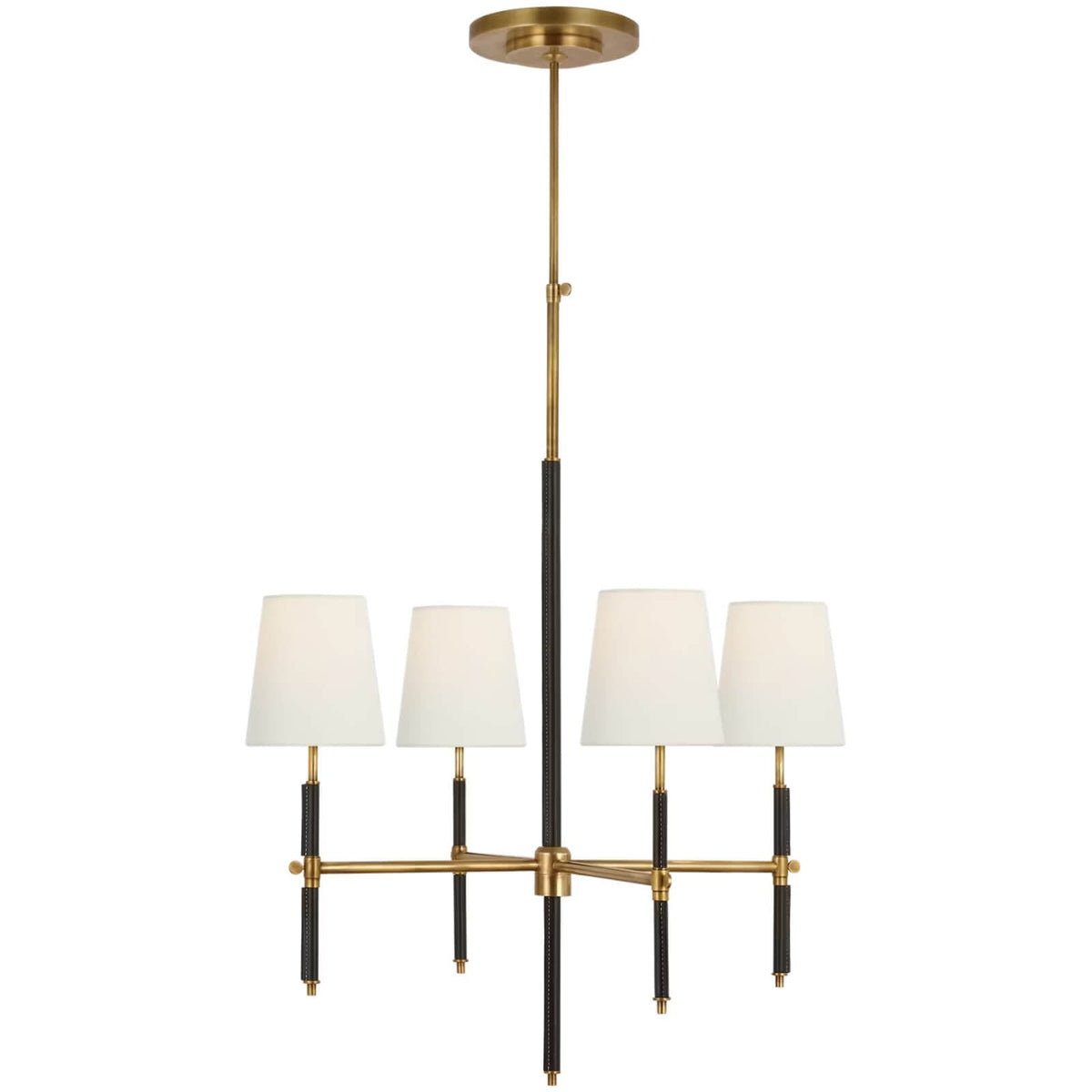 Bryant Small Wrapped Chandelier in Hand-Rubbed Antique Brass and Chocolate Leather