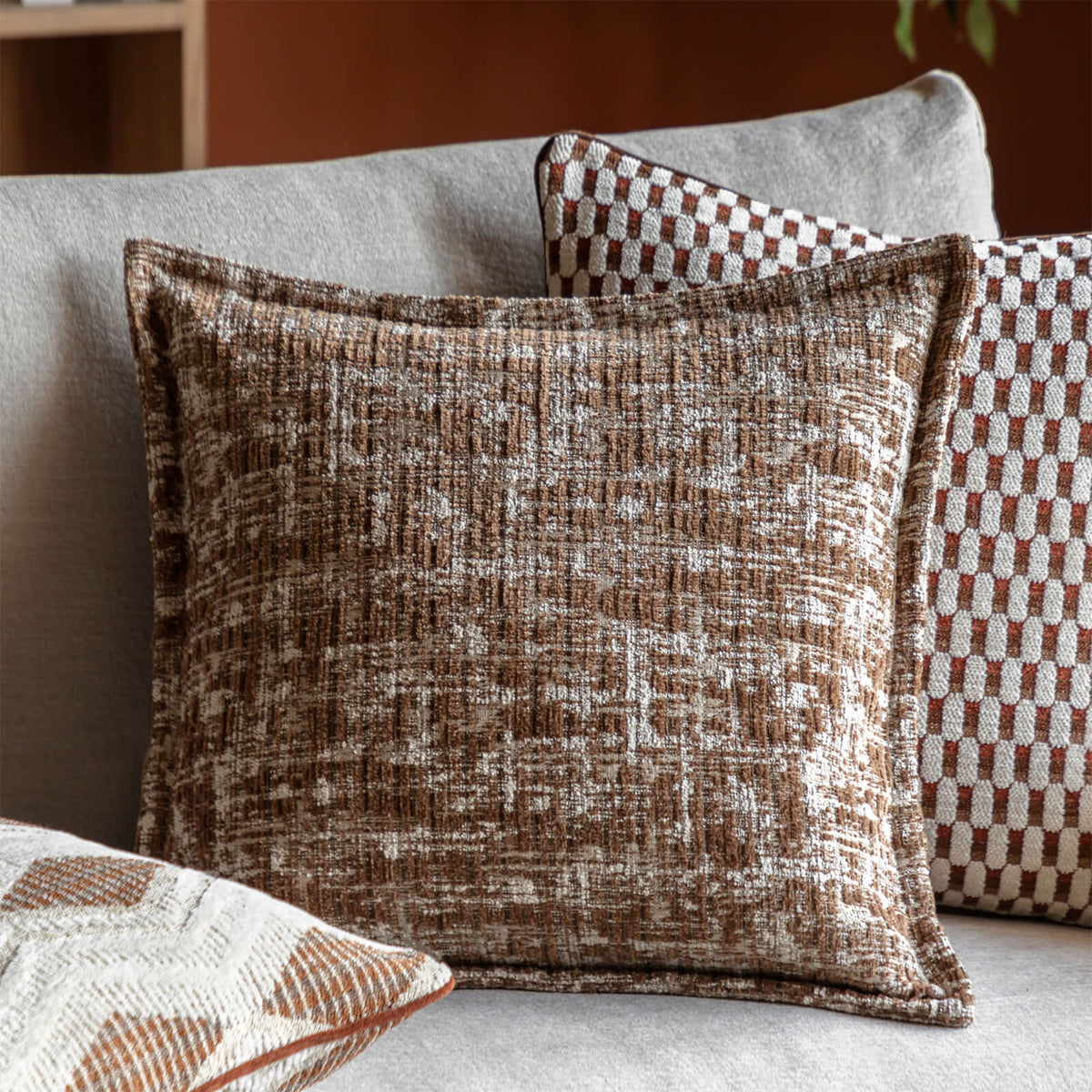 Vellum Jacquard Cushion in Camel