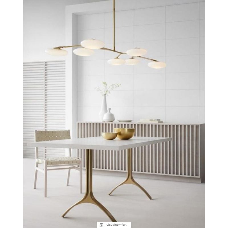 Brindille XL Articulating Linear Chandelier in Soft Brass with White Glass