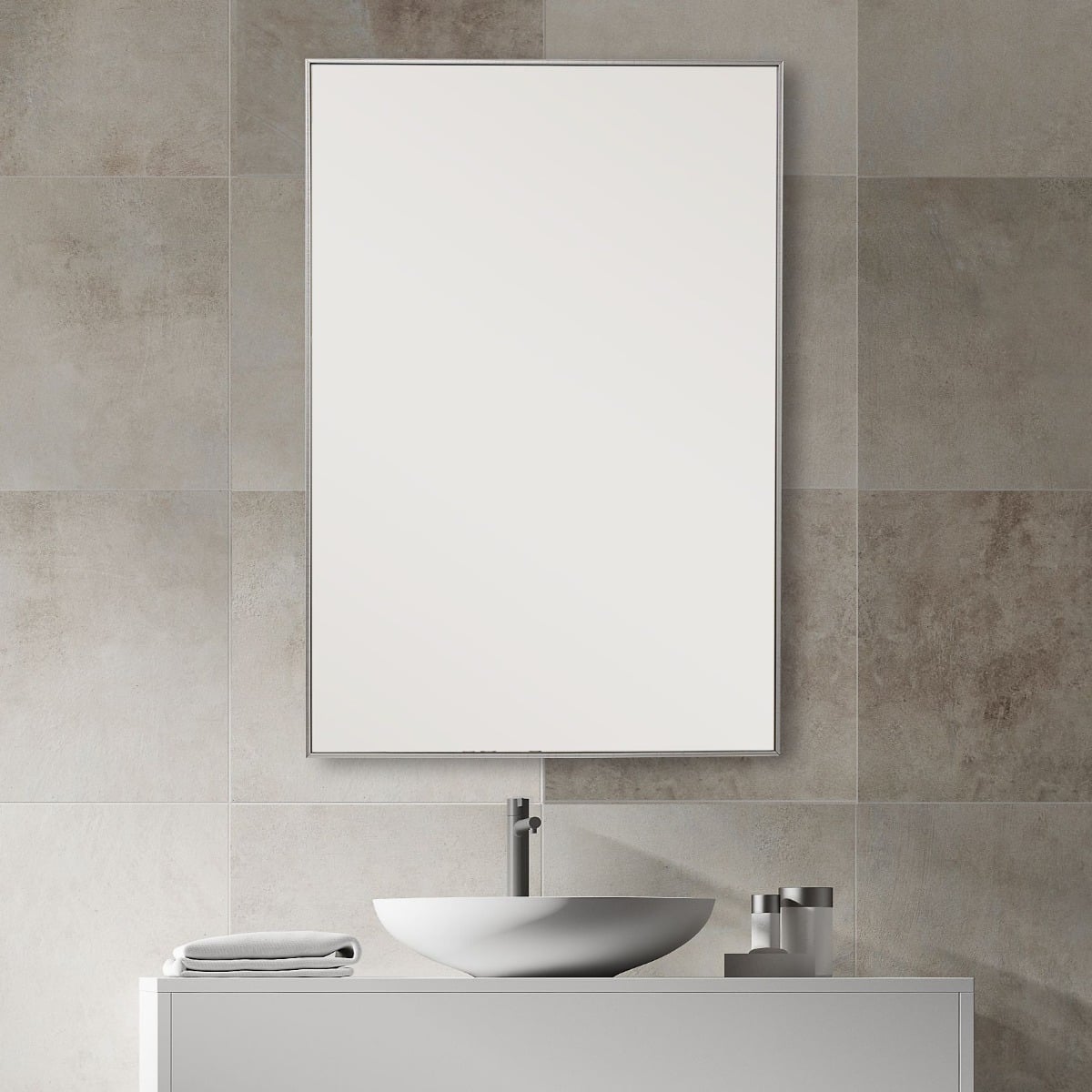 Simple Slim Frame Rectangular Mirror in Silver