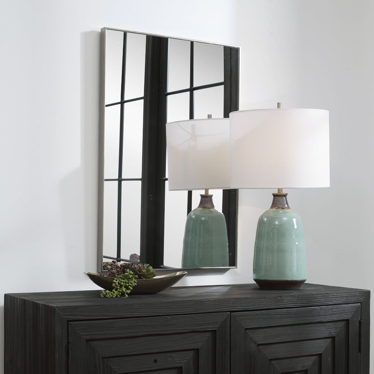 Simple Slim Frame Rectangular Mirror in Silver