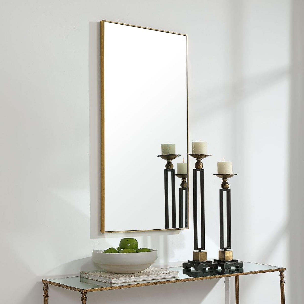 Slim Frame Rectangular Midi Mirror in Gold