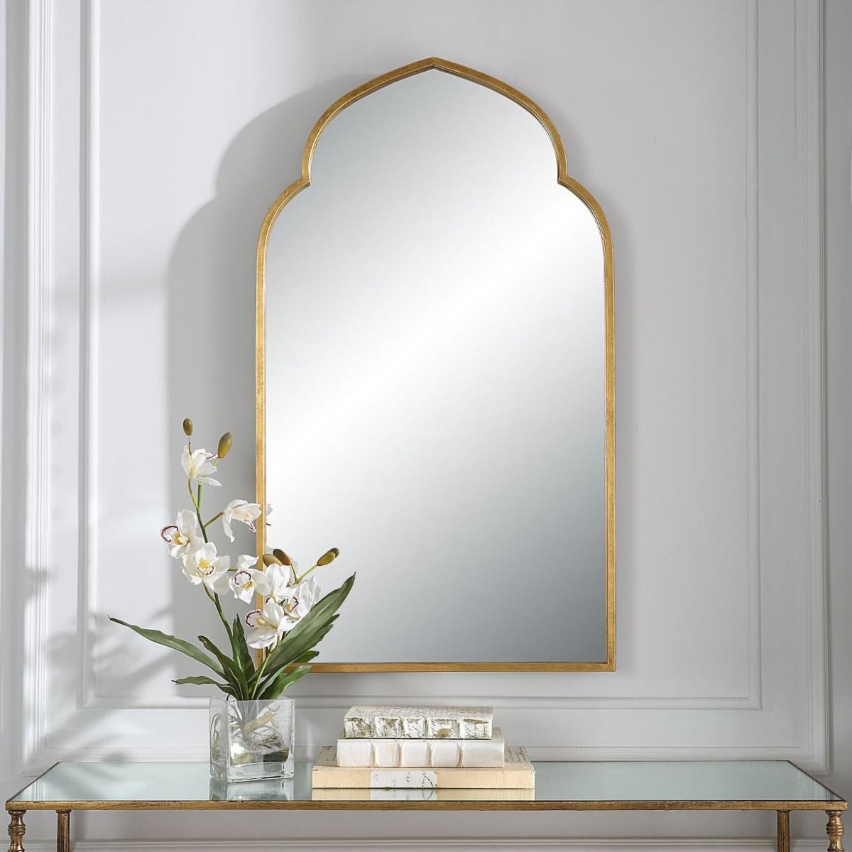 Temple Arched Mirror in Gold