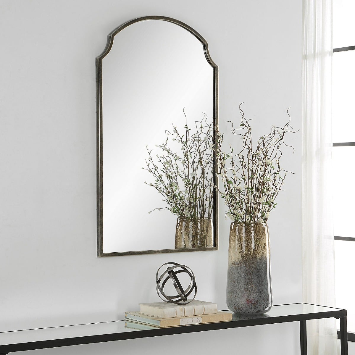 Beatrice Arched Mirror in Brushed Bronze