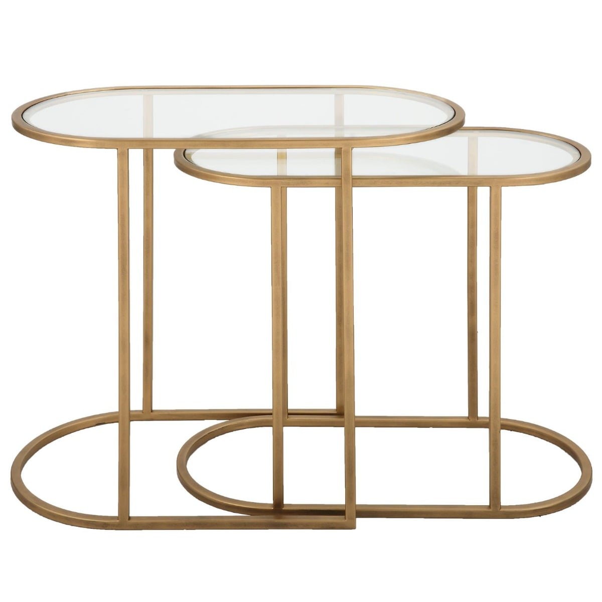 Slide Nesting Side Tables Brass & Glass