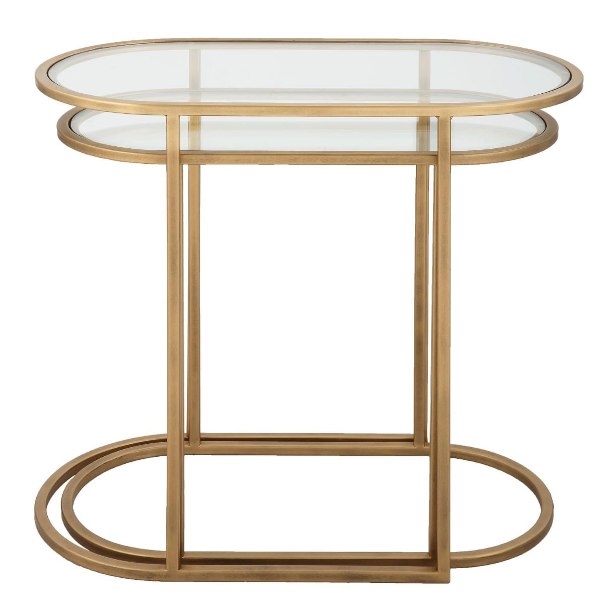Slide Nesting Side Tables Brass & Glass
