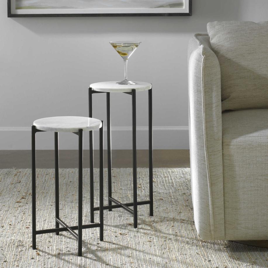 Orla Side Tables White Marble & Black