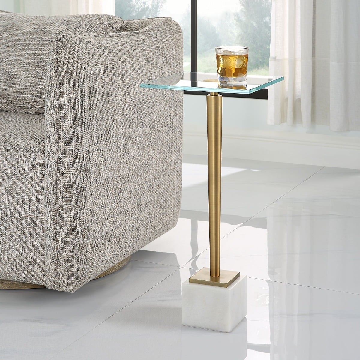 Crisp Drinks Table Marble & Brass