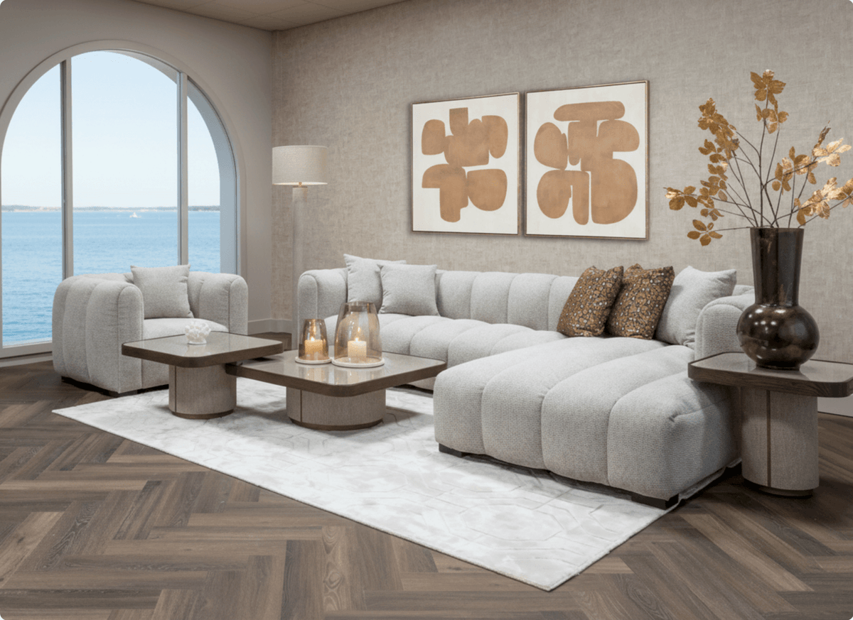 Willox Nesting Coffee Tables in Beige With Glass Top, Set of 2