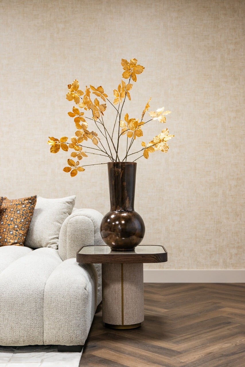 Willox Side Table in Beige with Glass Top