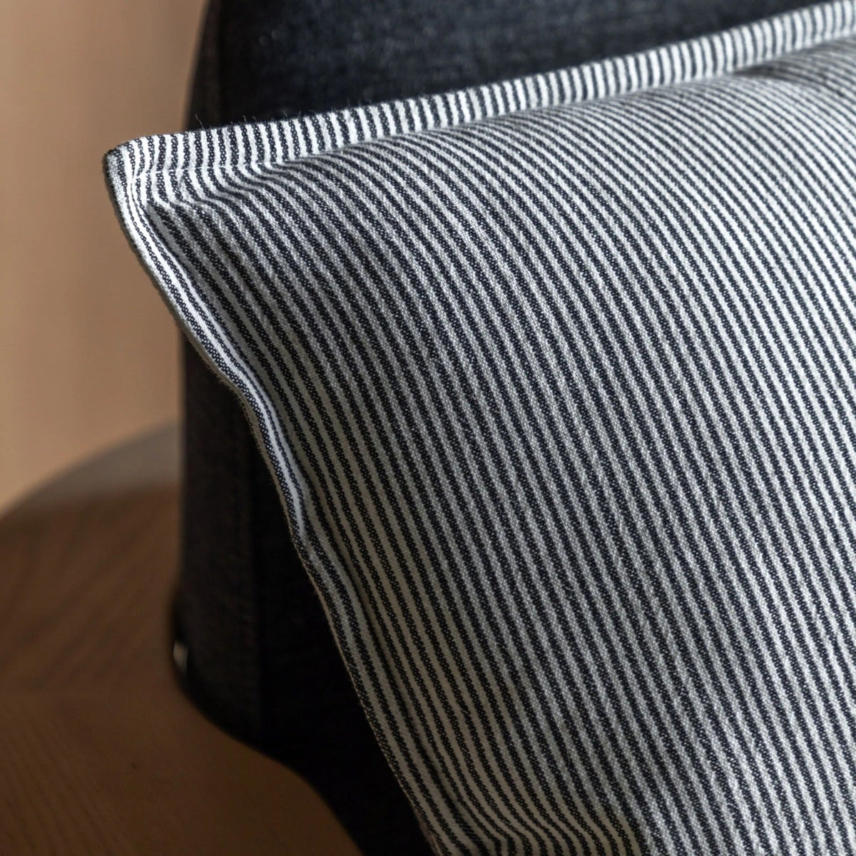 Windsor Woven Stripe Cushion in Ink Blue