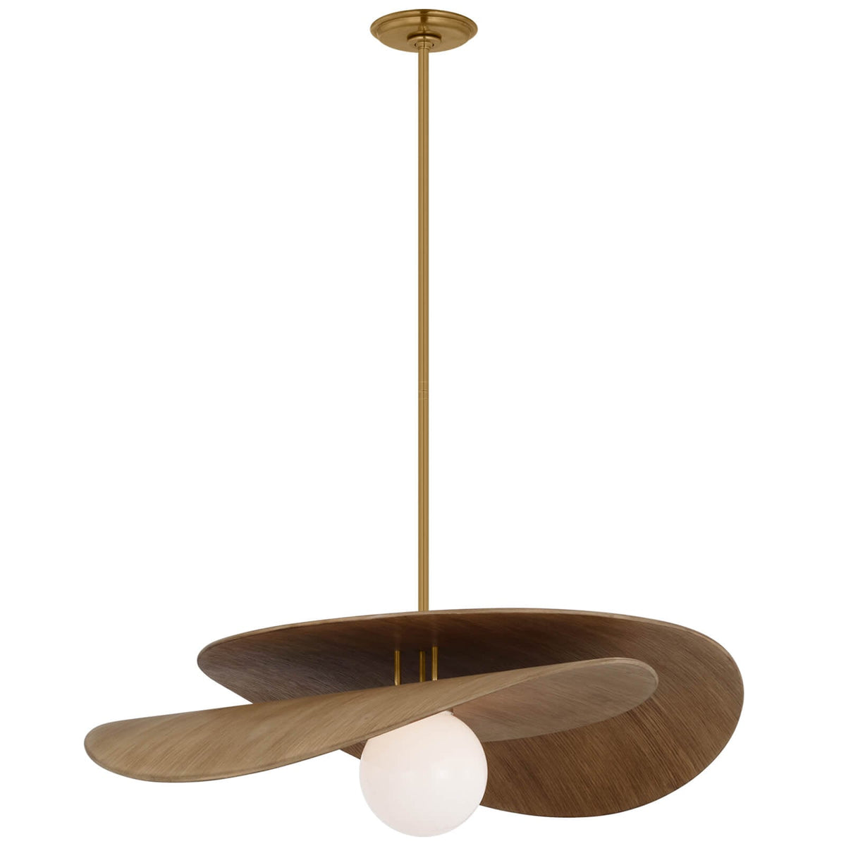 Mahalo 32" Tiered Ceiling Light in Hand-Rubbed Antique Brass and Natural Oak