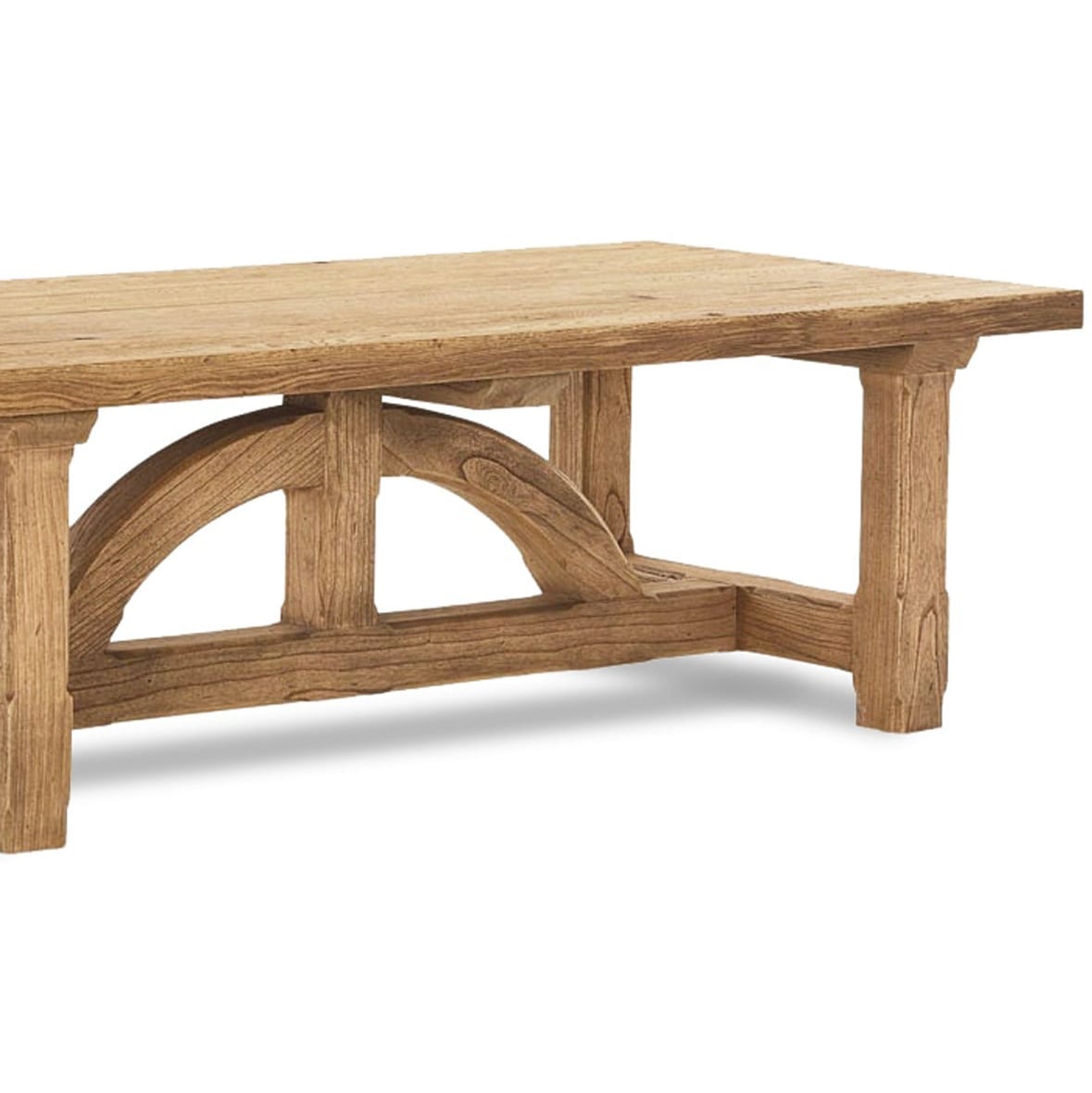 Rustic oak dining table with thick top and traditional farmhouse legs
