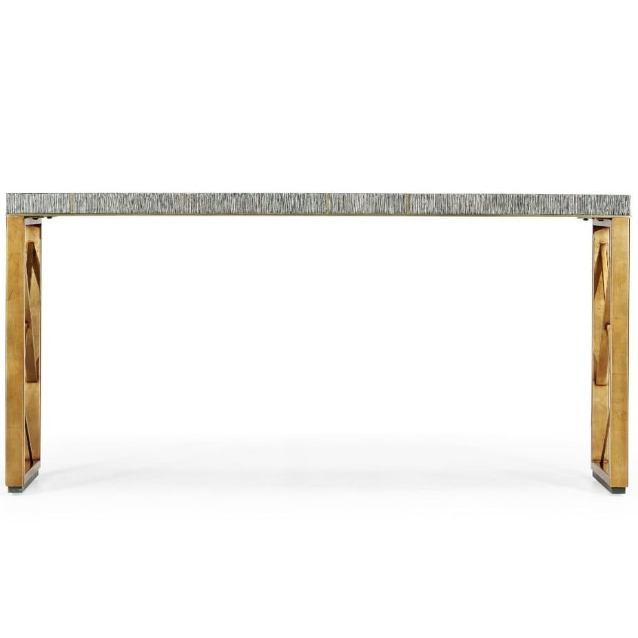 Geometric Dark French Oak & Gilded Console Table