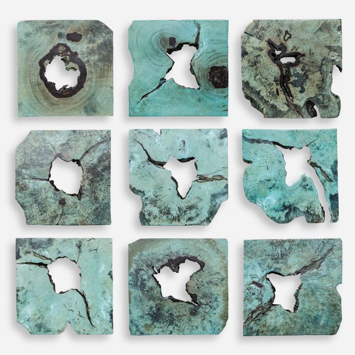 Bahati Wood Wall Décor In Blue, Set of 9