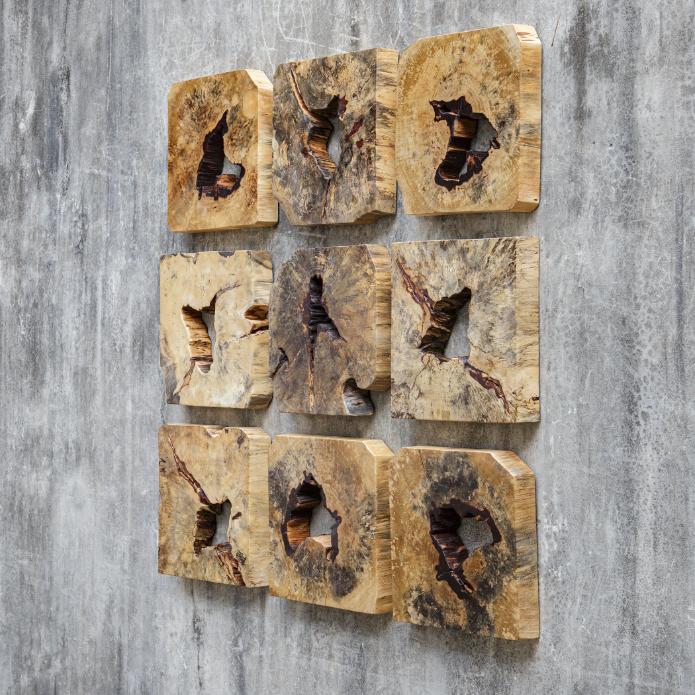 Bahati Wood Wall Décor In Natural, Set of 9