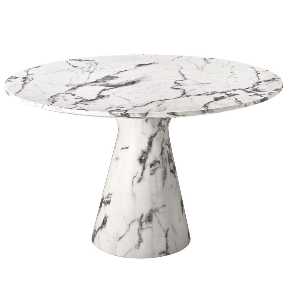 Turner Round Dining Table in Faux White Marble - 119cm