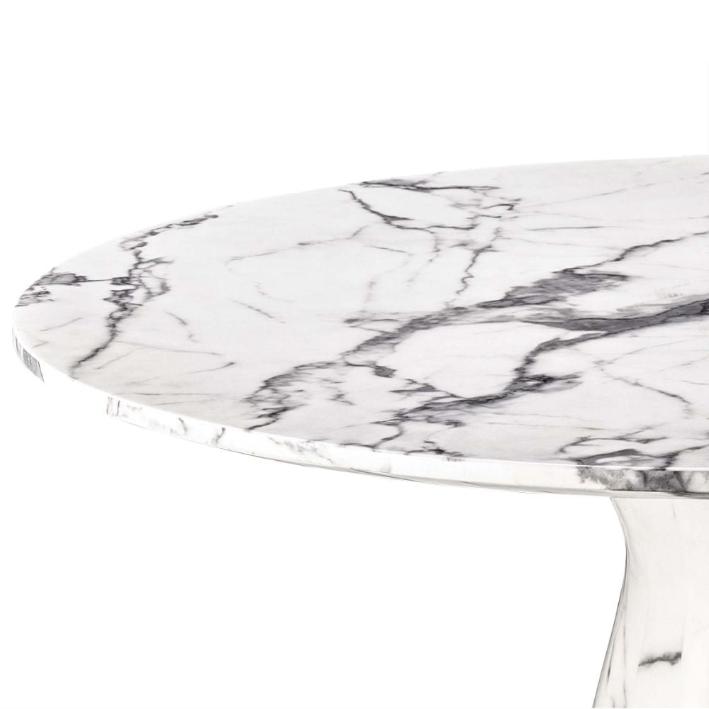 Turner Round Dining Table in Faux White Marble - 119cm