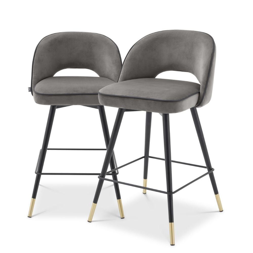 Cliff Counter Stool in Grey Velvet - Set of 2