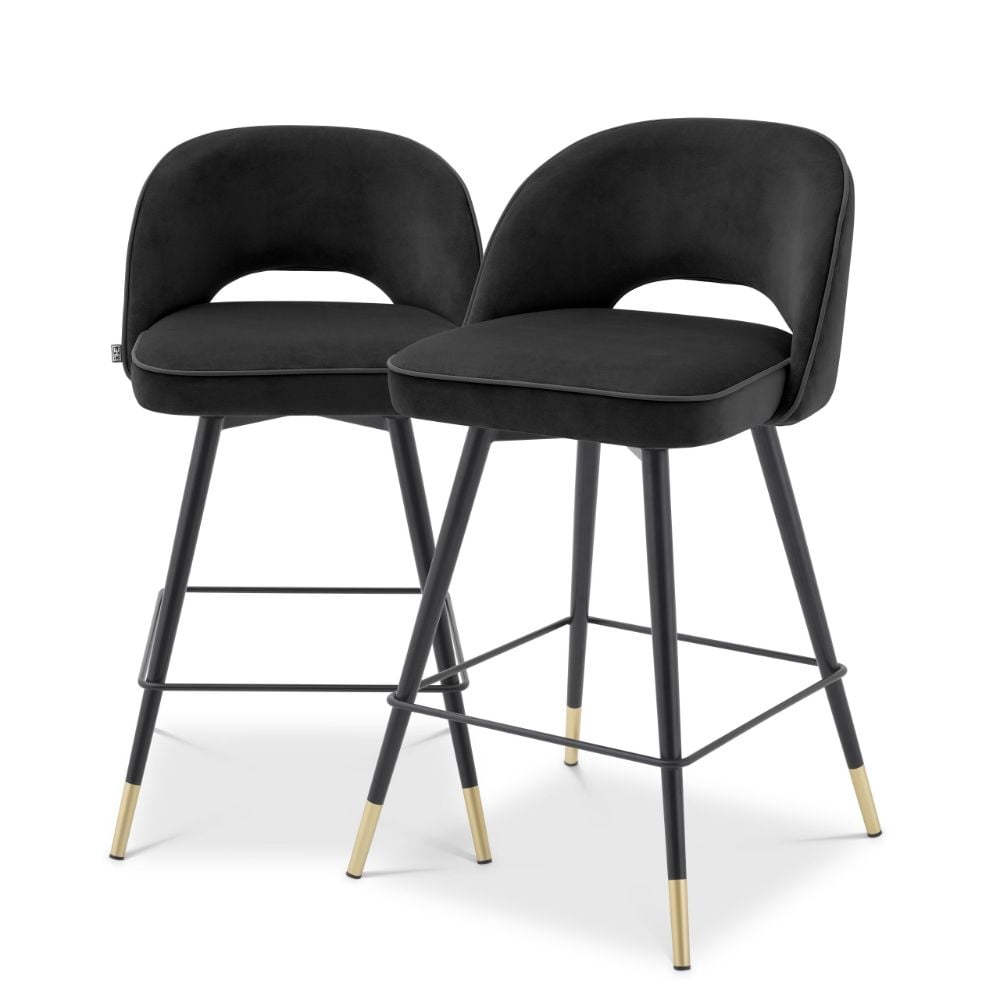 Cliff Counter Stool in Black Velvet - Set of 2