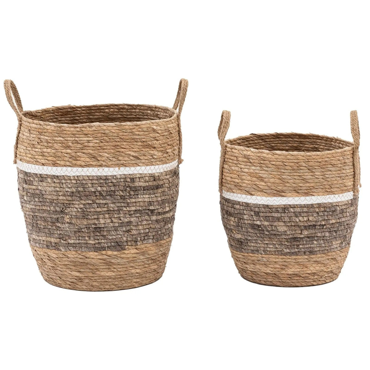 Woven Storage Basket Contrast Stripe Set of 2