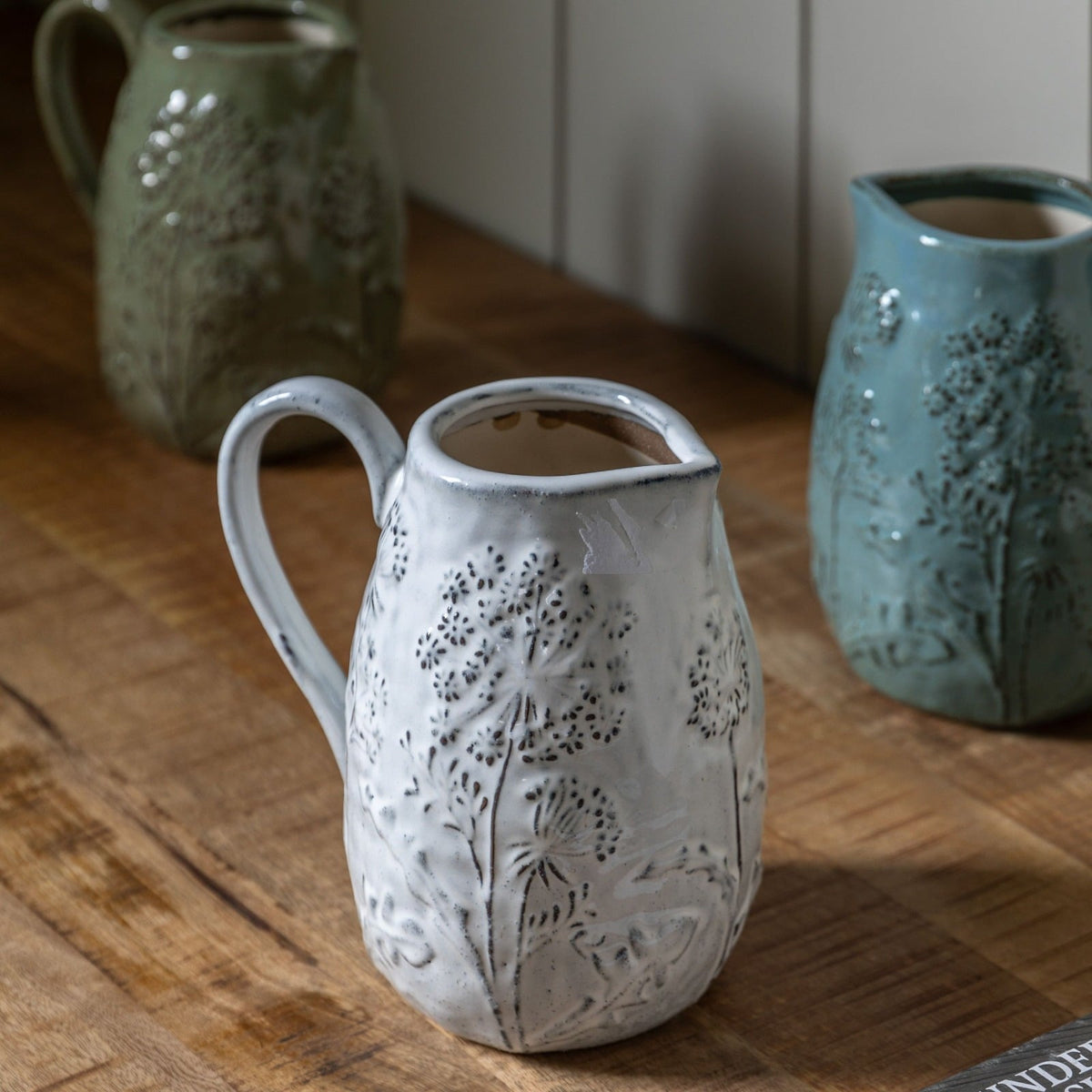 Meadow Embossed Ceramic Jug in Stone Large