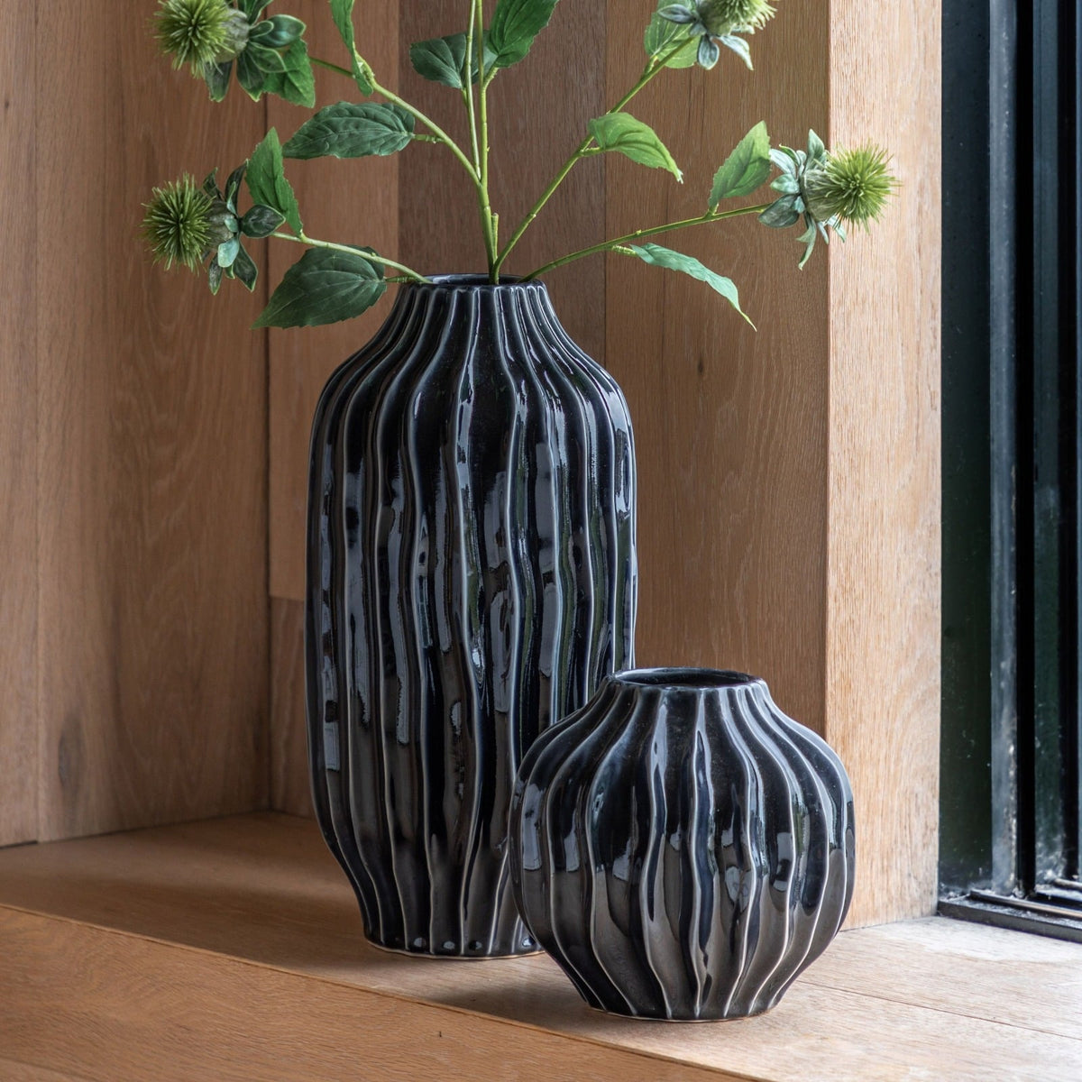 Organic Ribbed Vase Midnight Small