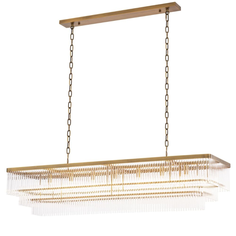 East Rectangular Chandelier in Brass