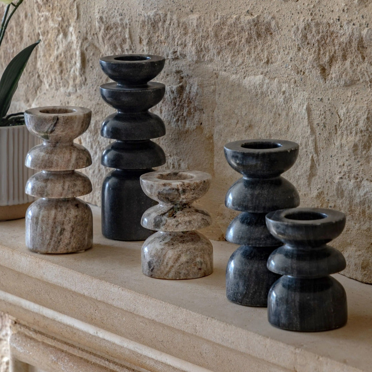 Azuaga Marble Candlestick in Sandstone Set of 2
