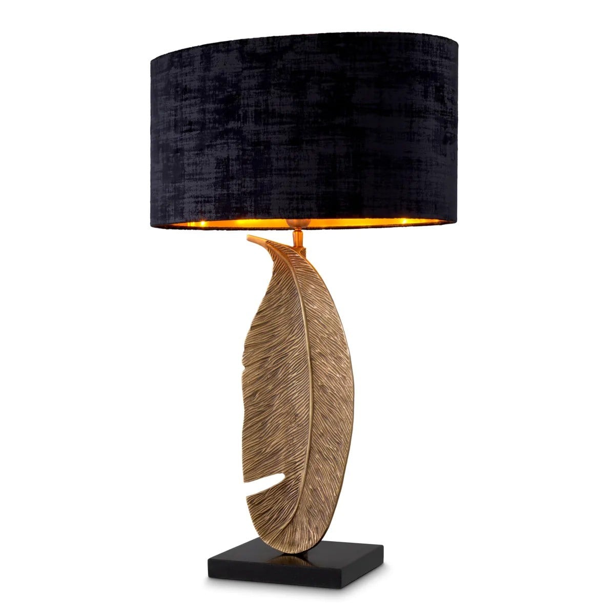 Brass & Granite Table Lamp Fogalia Feather with Illusion Black Shade
