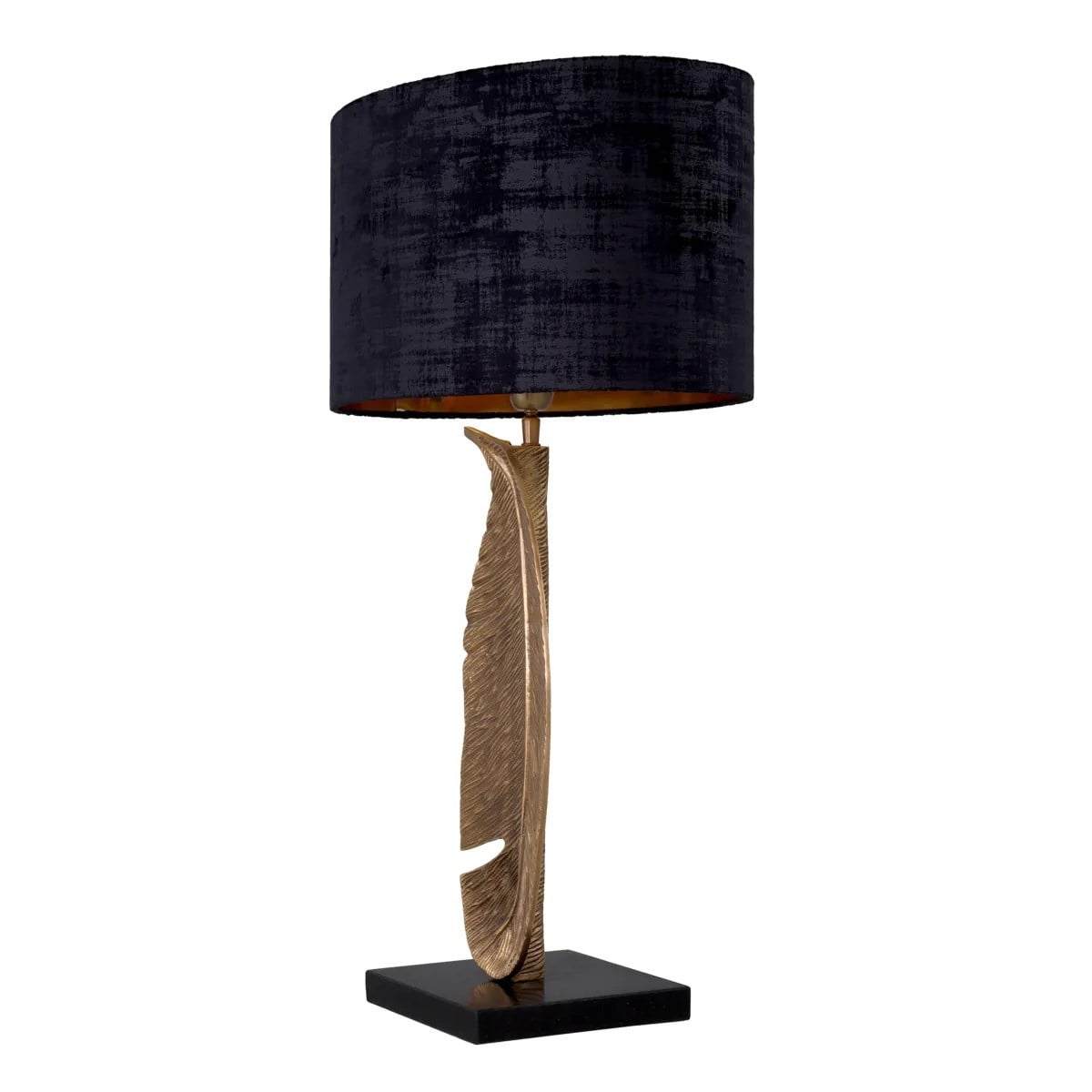 Brass & Granite Table Lamp Fogalia Feather with Illusion Black Shade