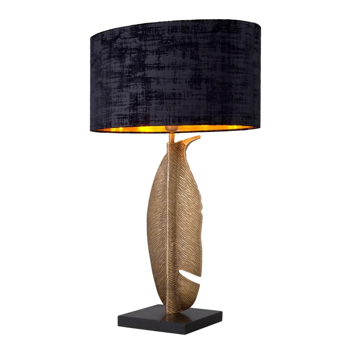 Brass & Granite Table Lamp Fogalia Feather with Illusion Black Shade
