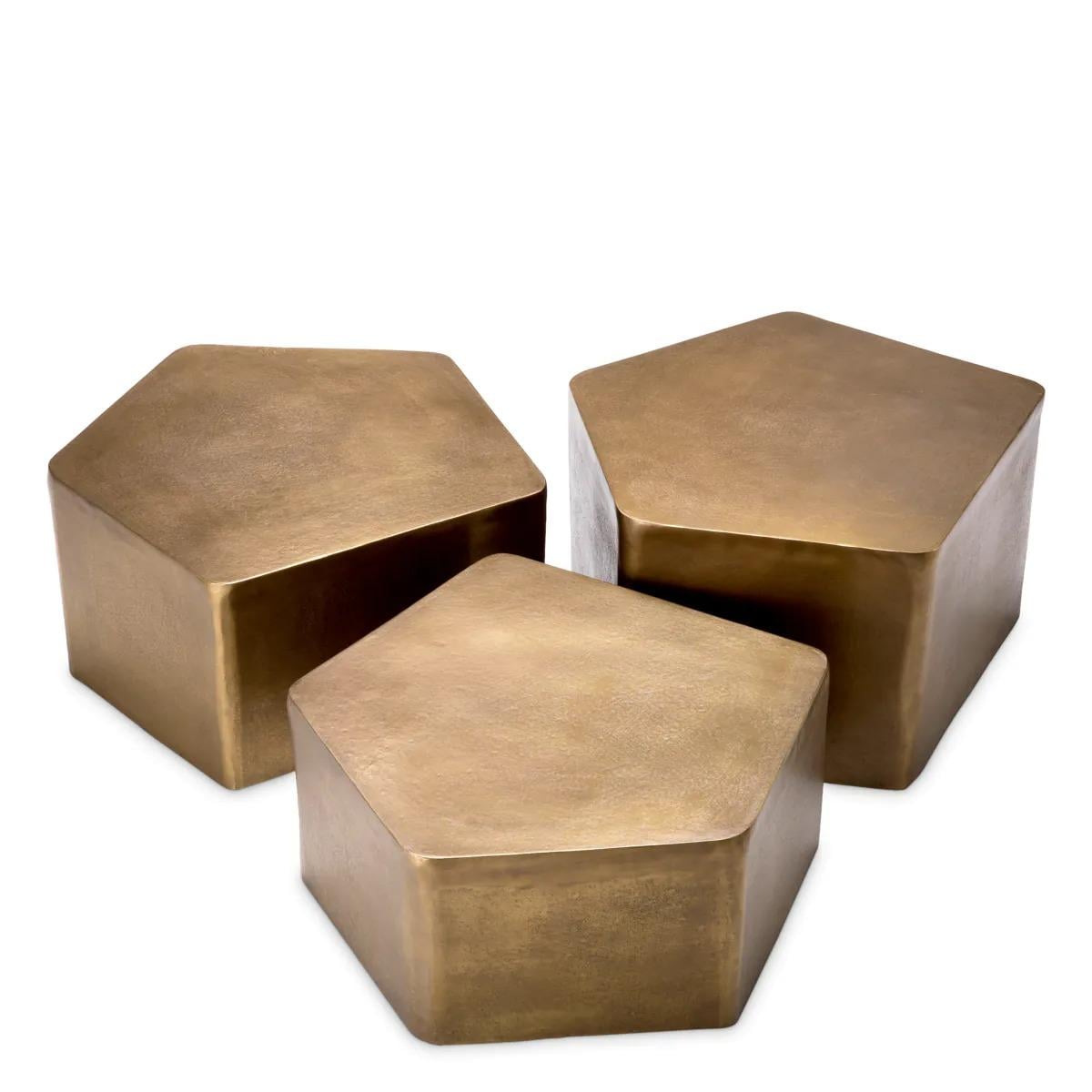 Coffee Table Veenazza in Vintage Brass Finish| Set of 3