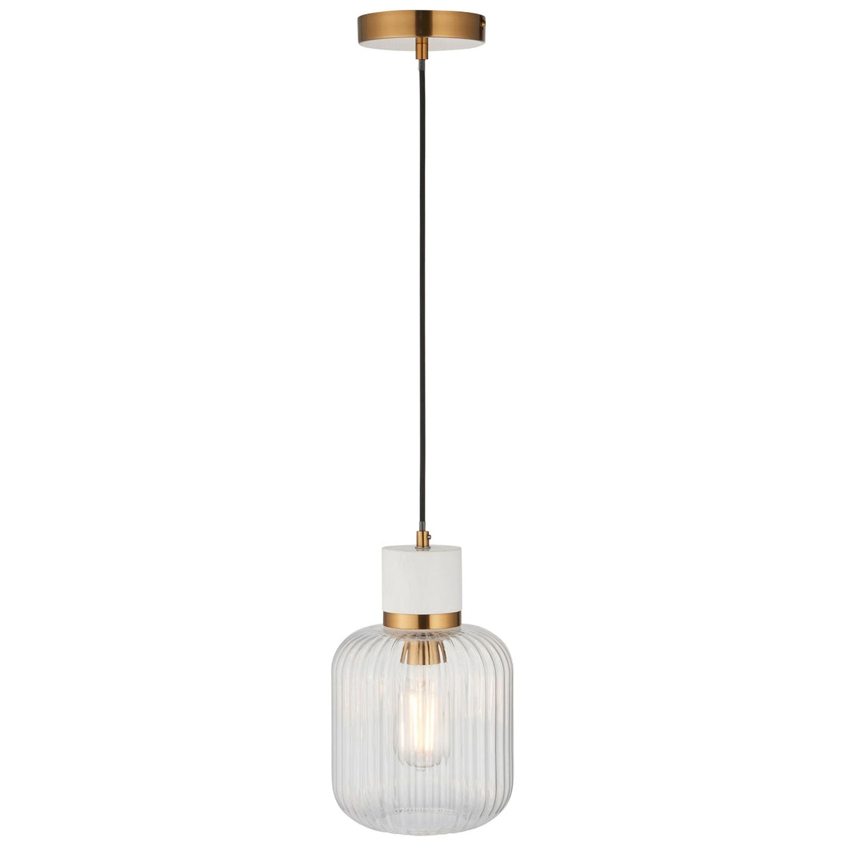 Tilbury Ribbed Pendant Light in White Volakas Marble