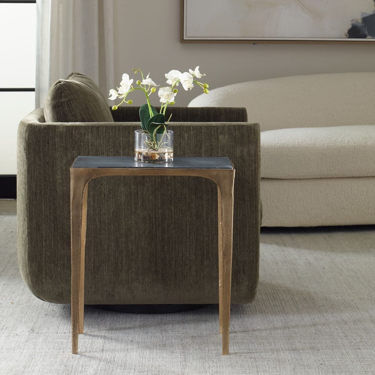 Corbusier Marble & Brass Side Table