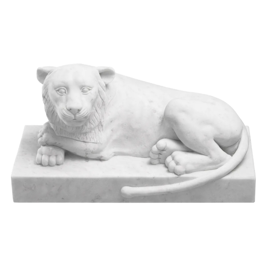 Reclining Lion Sculpture in Marble
