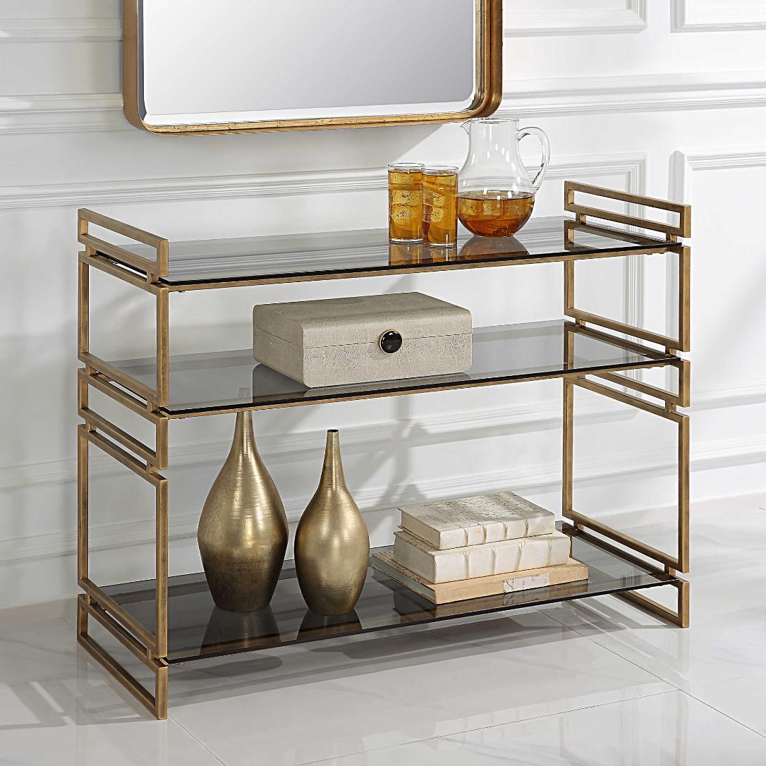 Stacked Up Grey Glass Console Table