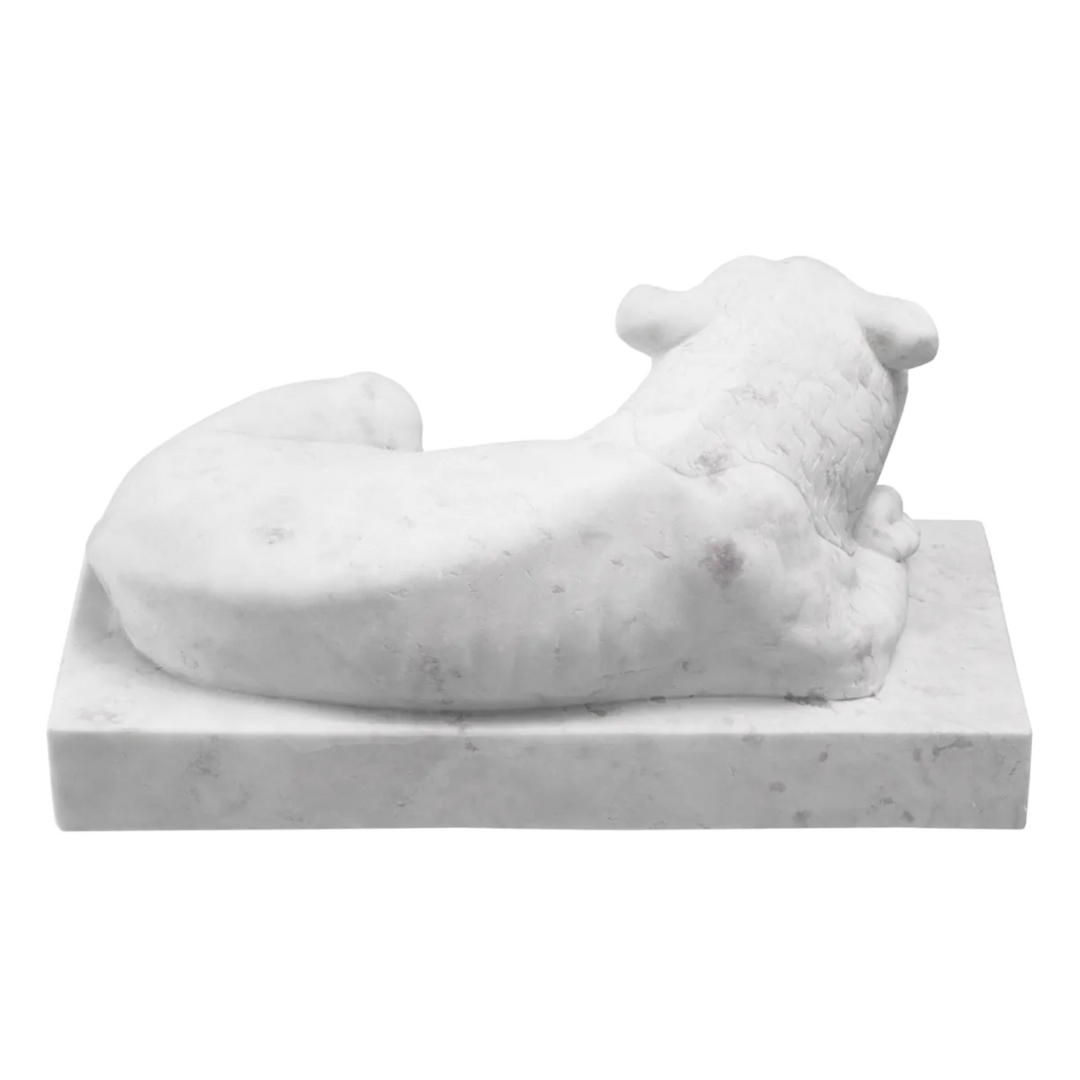 Reclining Lion Sculpture in Marble