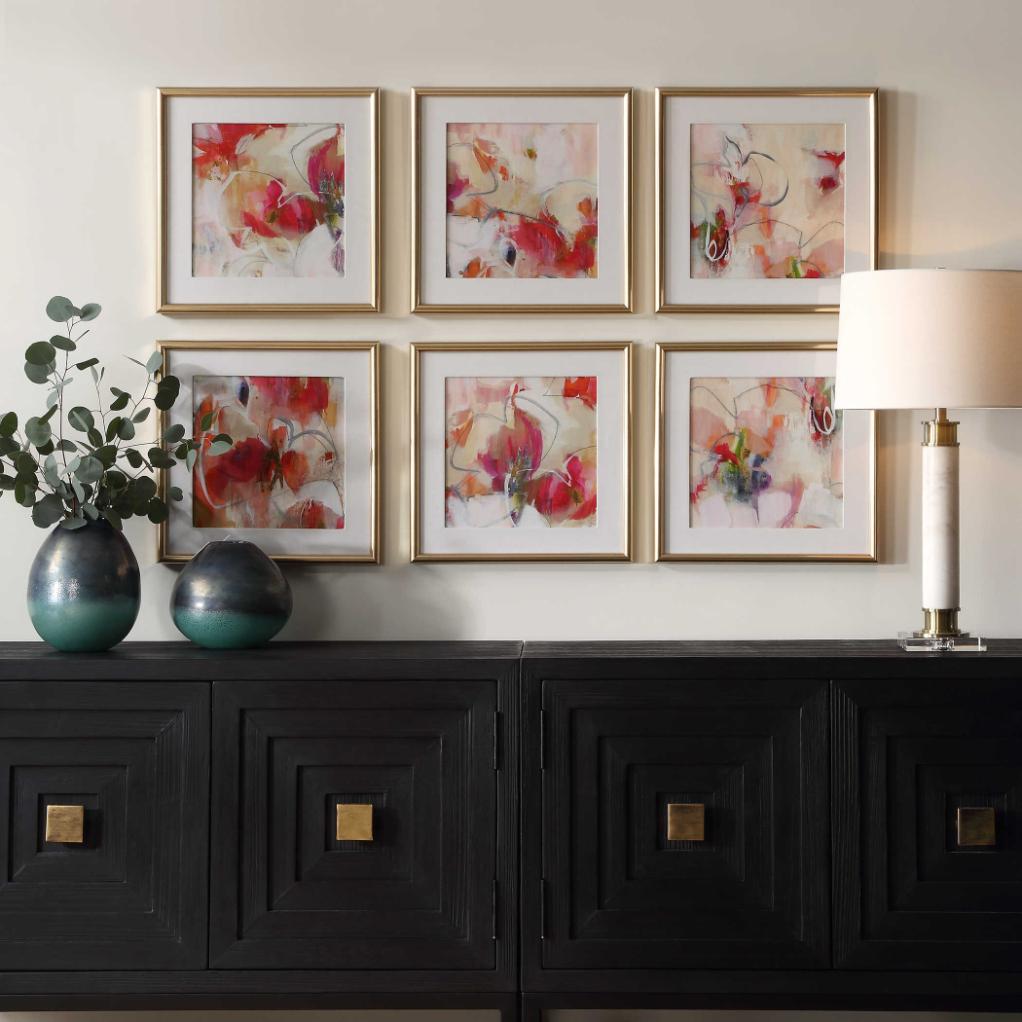 Fresh Start Red Abstract Prints, Set of 6