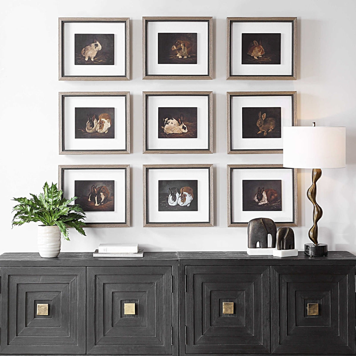 Resting Bunny Framed Prints Set of 9