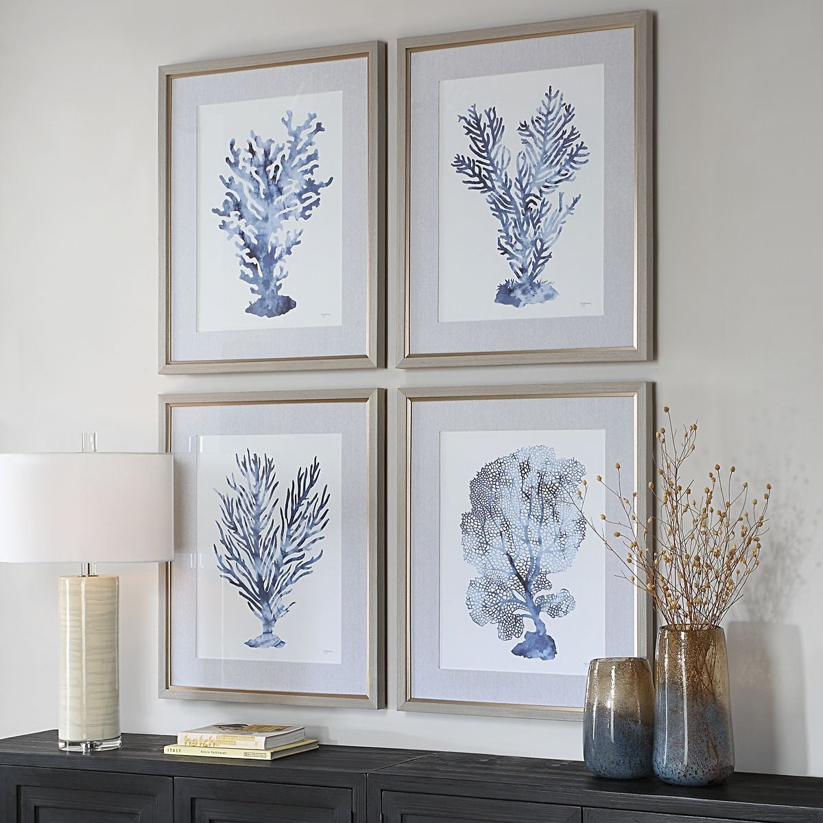 Shibori Coral Framed Prints, Set of 4